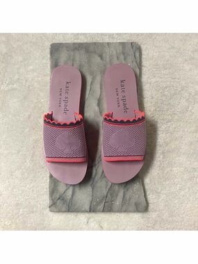 Kate Spade Festival Knit Slide Sandals Size 10 Lavender Neon Orange